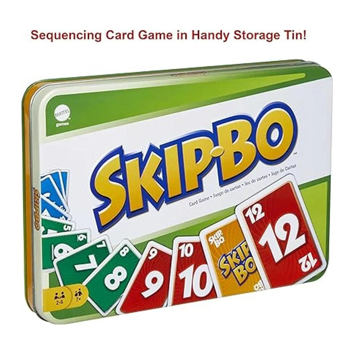 Juego de cartas Skip Bo en lata decorativa con 162 cartas_3