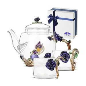 BTaT Juego de té de vidrio pequeño 2 tazas elegantes