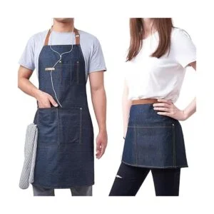 2 Pack Blue Waist Denim Aprons for Home and KitchenChef