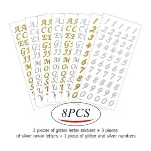 Pegatinas para letras 8 hojas con purpurina y letras del