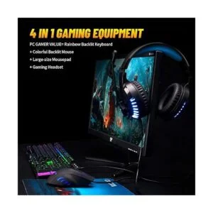 Teclado para juegos y auriculares con micrófono Combo USB