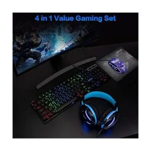 CHONCHOW Paquete de auriculares con teclado LED para