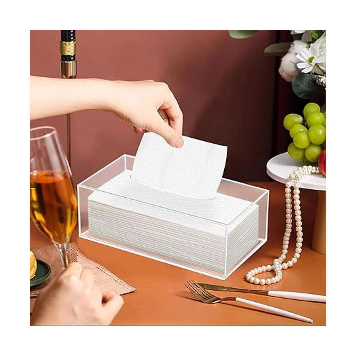 Phineoly Caja de pañuelos acrílicos transparentes soporte