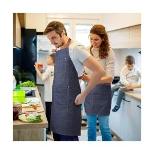 2 Pack Blue Waist Denim Aprons for Home and KitchenChef