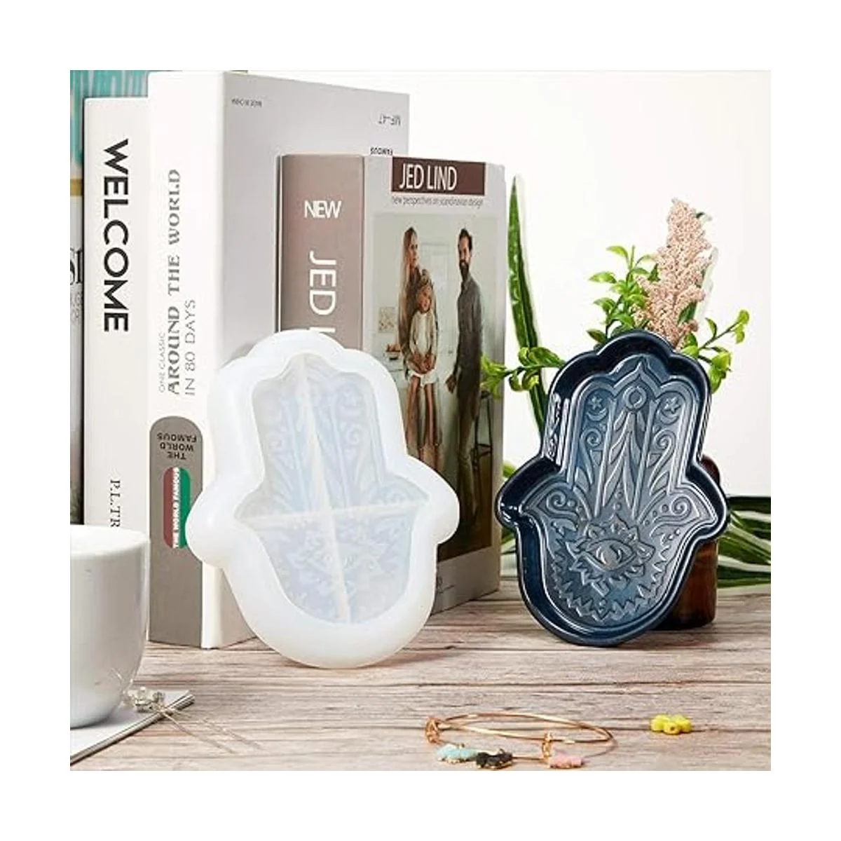 Juego de 2 moldes de mano Hamsa de resina silicona para_6