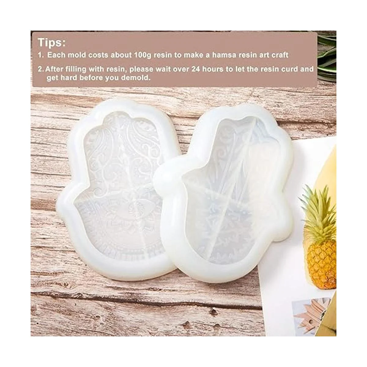 Juego de 2 moldes de mano Hamsa de resina silicona para_5