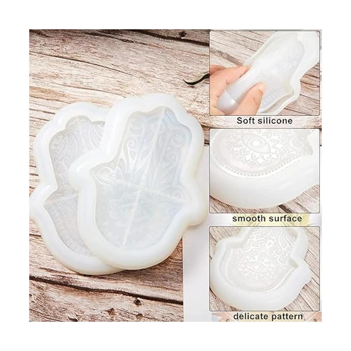 Juego de 2 moldes de mano Hamsa de resina silicona para_4