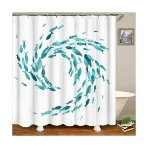 RnnJoile Juego de cortinas de ducha con diseño de peces de_5