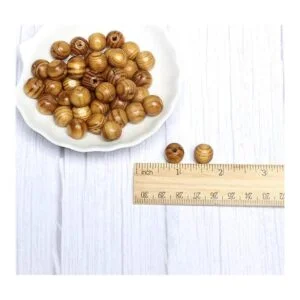 300 cuentas de madera a rayas redondas naturales de 0.394