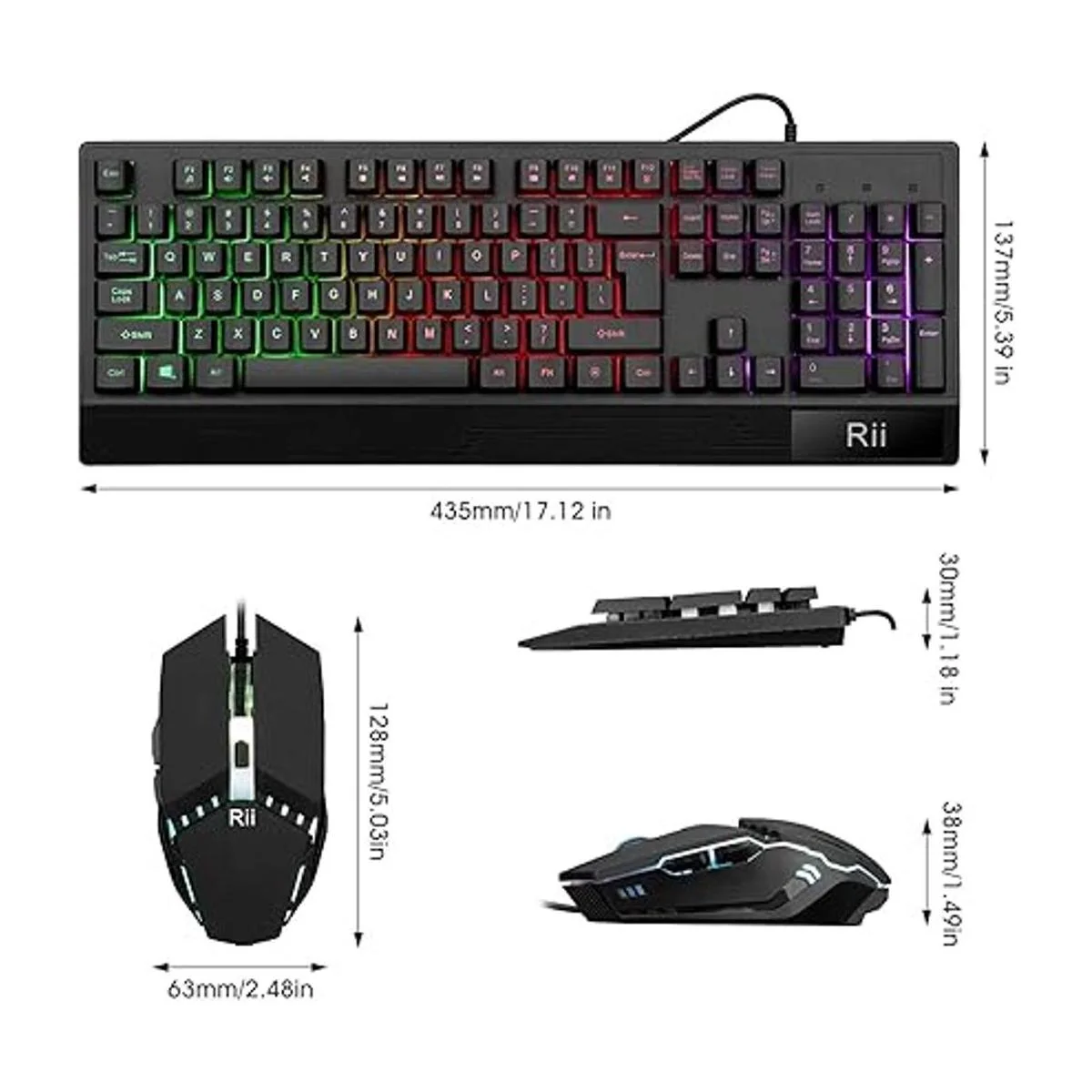 Rii Combo de teclado y mouse para juegos RK400 RGB