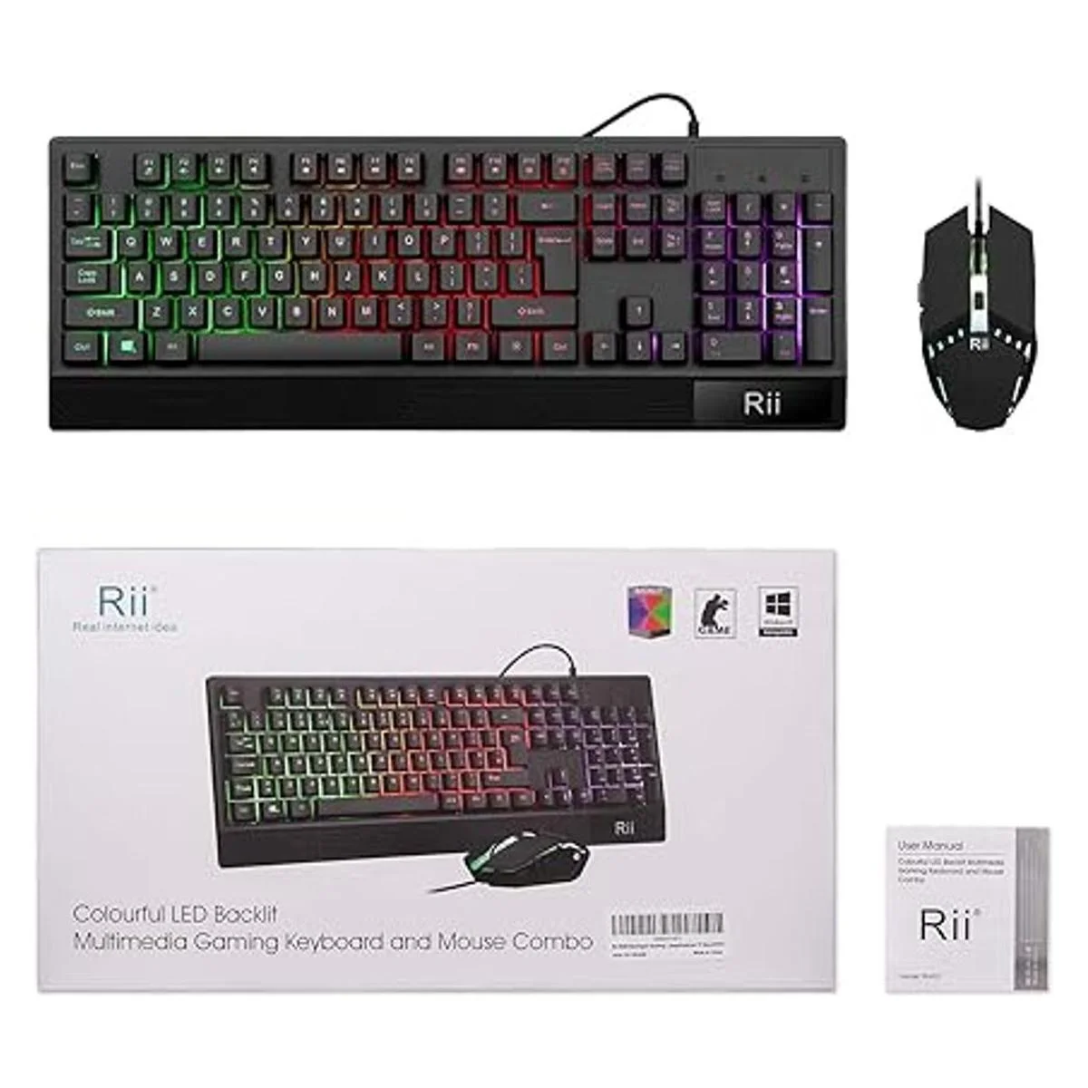 Rii Combo de teclado y mouse para juegos RK400 RGB