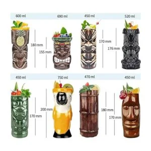 Tiki Juego de 8 tazas de cóctel Tazas de cerámica Tiki_2