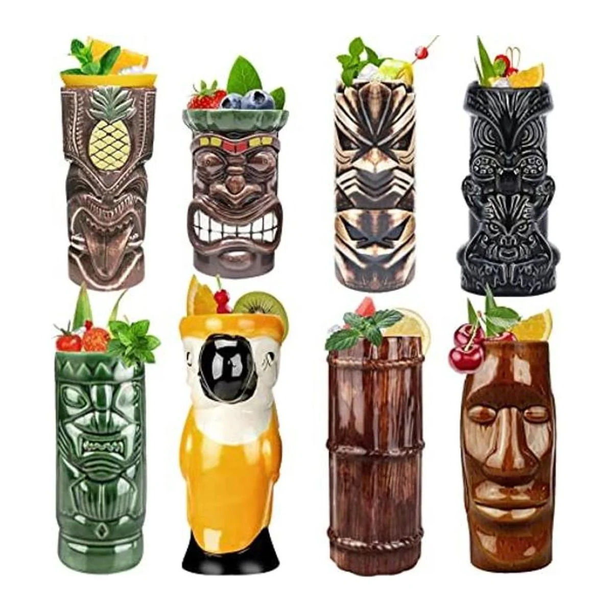 Tiki Juego de 8 tazas de cóctel Tazas de cerámica Tiki_1
