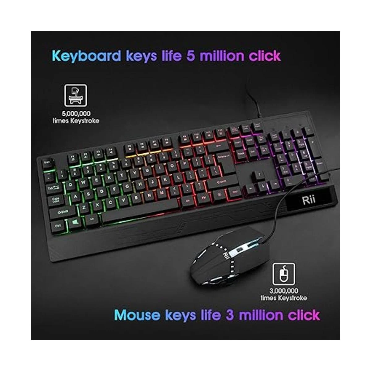 Rii Combo de teclado y mouse para juegos RK400 RGB