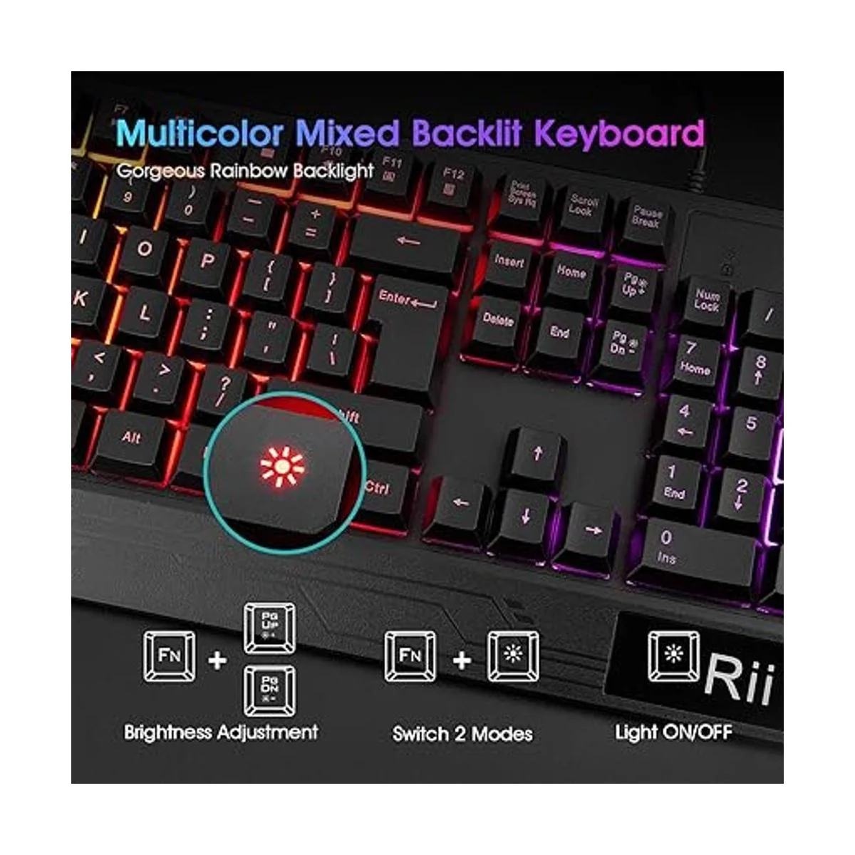 Rii Combo de teclado y mouse para juegos RK400 RGB