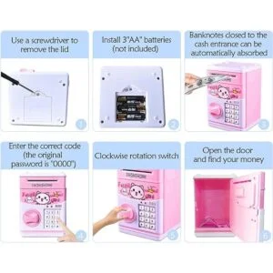 JUNEU Alcancía electrónica para niños banco de dinero con_6
