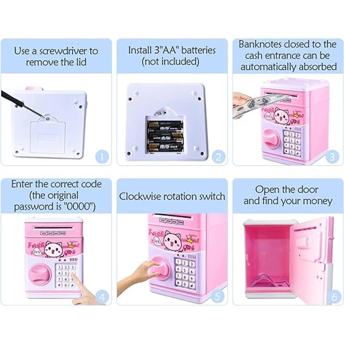 JUNEU Alcancía electrónica para niños banco de dinero con_6