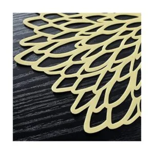 12 manteles individuales metálicos con flores huecas de_4