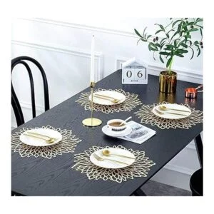 12 manteles individuales metálicos con flores huecas de_5