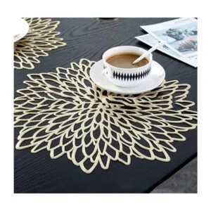 12 manteles individuales metálicos con flores huecas de_3