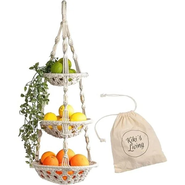 Kikis Living Cesta de frutas de macramé colgante Hamaca_1
