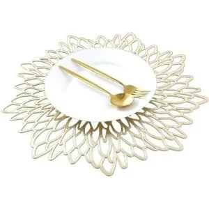 12 manteles individuales metálicos con flores huecas de_1