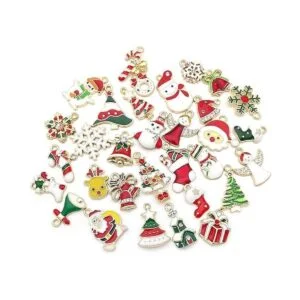 32 dijes de Navidad esmaltados dorados para hacer joyas