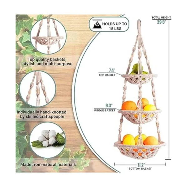 Kikis Living Cesta de frutas de macramé colgante Hamaca_2