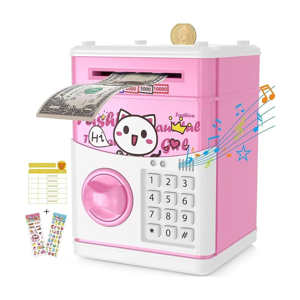 JUNEU Alcancía electrónica para niños banco de dinero con_1