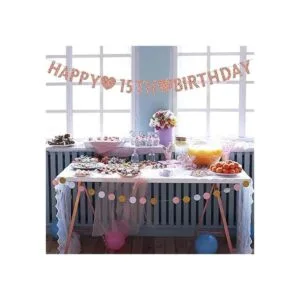 Pancarta de 15 cumpleaños de oro rosa con purpurina para_3