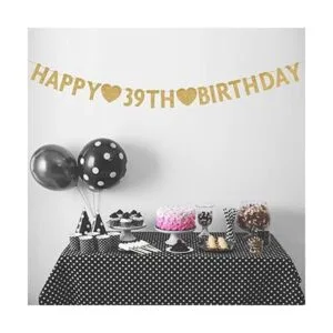Pancarta dorada de Happy 39th Birthday con purpurina_3