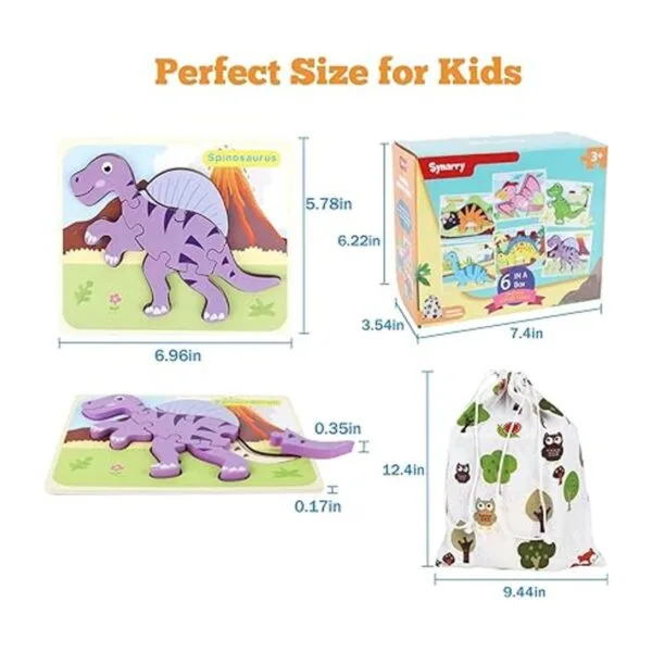 SYNARRY Paquete de 6 rompecabezas de madera de dinosaurio_5