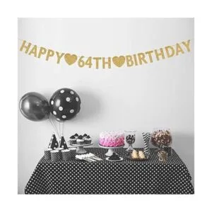 Pancarta dorada de feliz cumpleaños de 64 años decoración_3