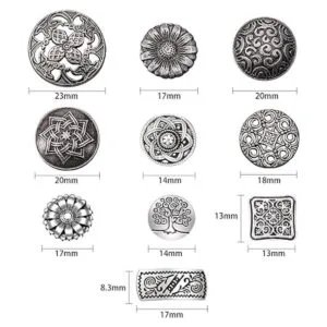 100 botones de metal plateado antiguo y color bronce_2