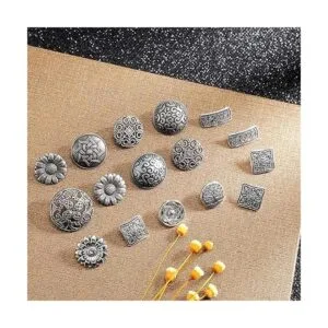 100 botones de metal plateado antiguo y color bronce_4