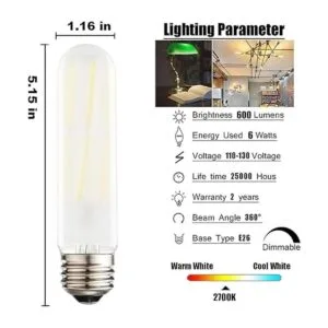 T10 Frosted LED Bulbs Warm White 2700KDimmable 6W LED_3