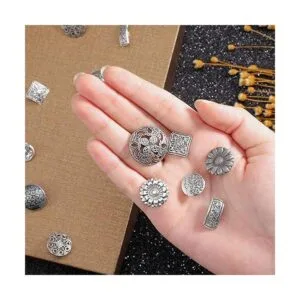 100 botones de metal plateado antiguo y color bronce_3