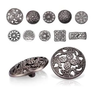 100 botones de metal plateado antiguo y color bronce_1