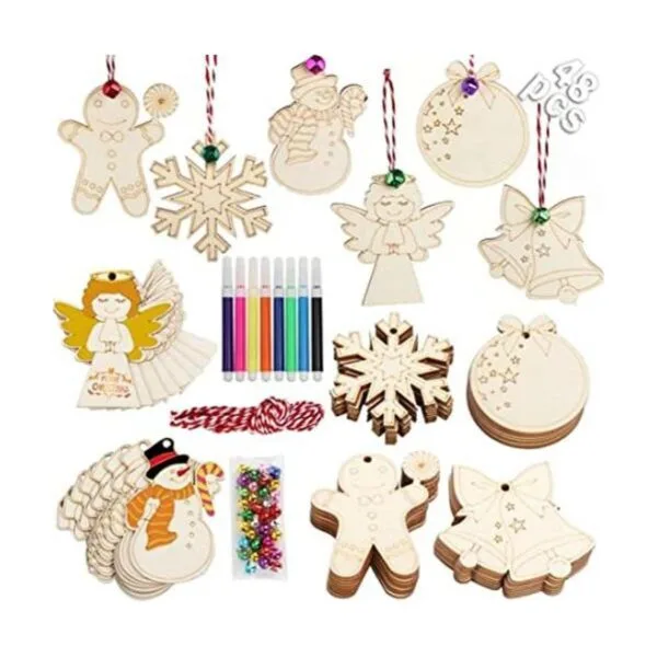 OurWarm 48 adornos de Navidad de madera para niños_1