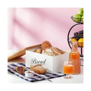 Panera de metal moderna con tapa de bambú almacenamiento