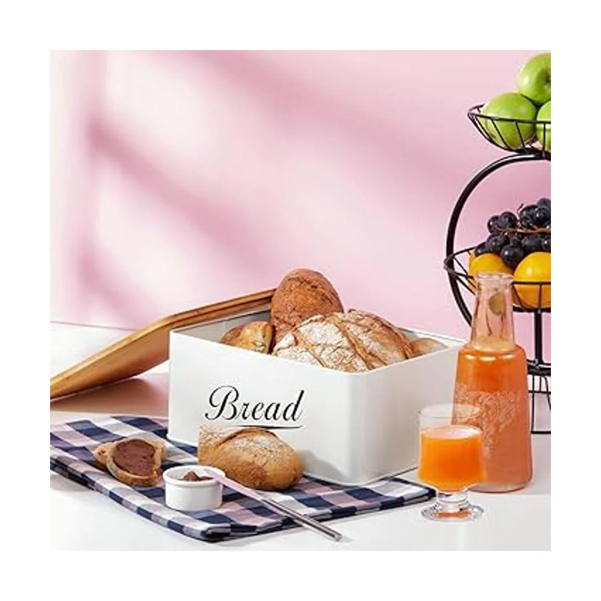 Panera de metal moderna con tapa de bambú almacenamiento