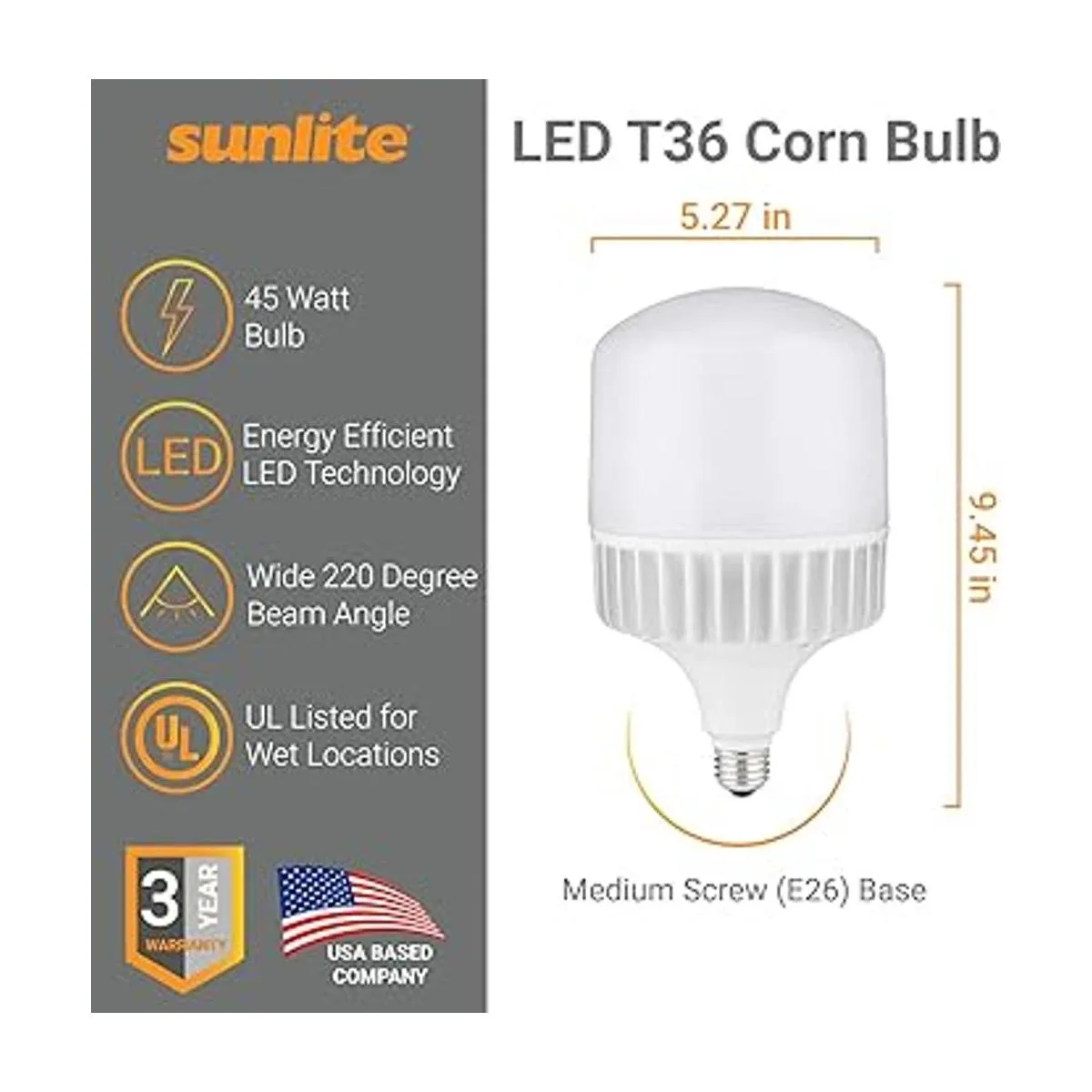 Sunlite 81259SU Bombilla LED T36 de gran luminosidad 45