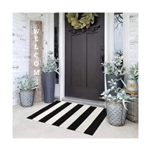 KaHouen Alfombra a rayas blancas y negras 23.6 x 35.4