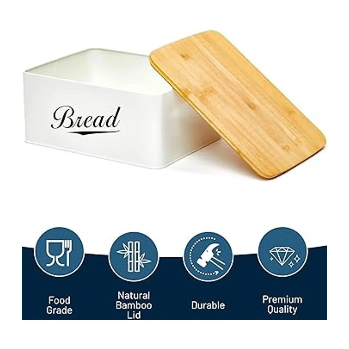 Panera de metal moderna con tapa de bambú almacenamiento