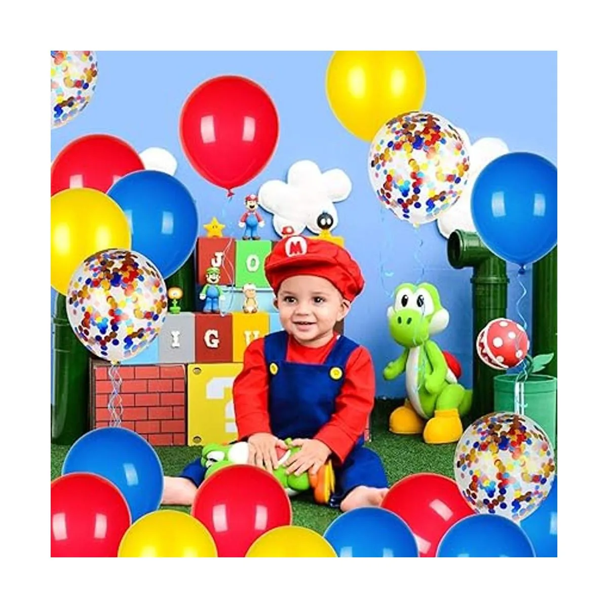 Globos de látex rojos amarillos y azules con globos de_3