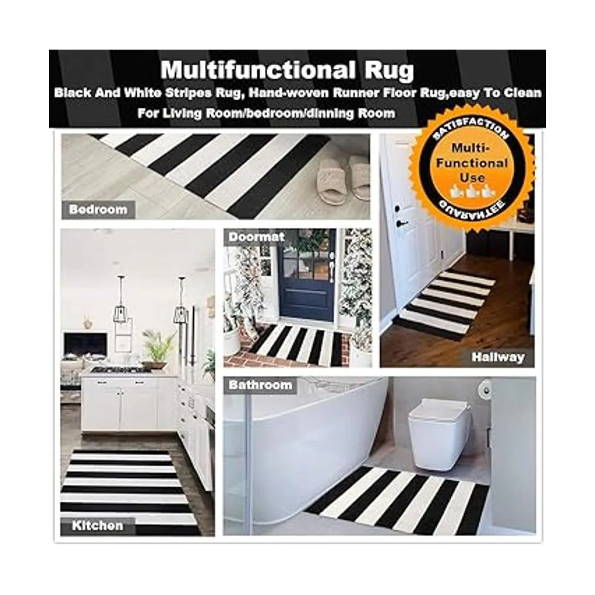 KaHouen Alfombra a rayas blancas y negras 23.6 x 35.4