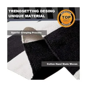 KaHouen Alfombra a rayas blancas y negras 23.6 x 35.4