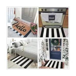 KaHouen Alfombra a rayas blancas y negras 23.6 x 35.4