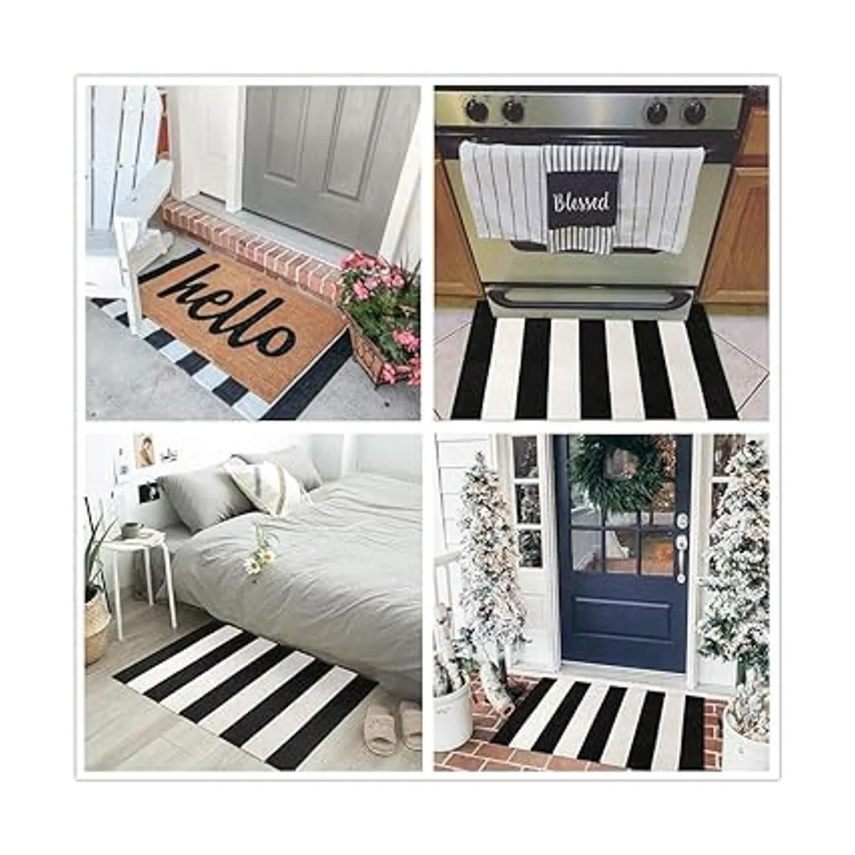 KaHouen Alfombra a rayas blancas y negras 23.6 x 35.4