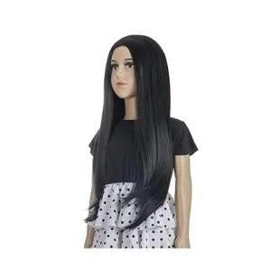 Morticia Peluca larga y recta para niñas y niños disfraz_2